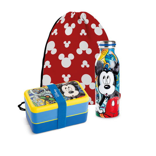 Set Lunch Box con Bottiglia Termica Mickey Forever & Ever + sacca