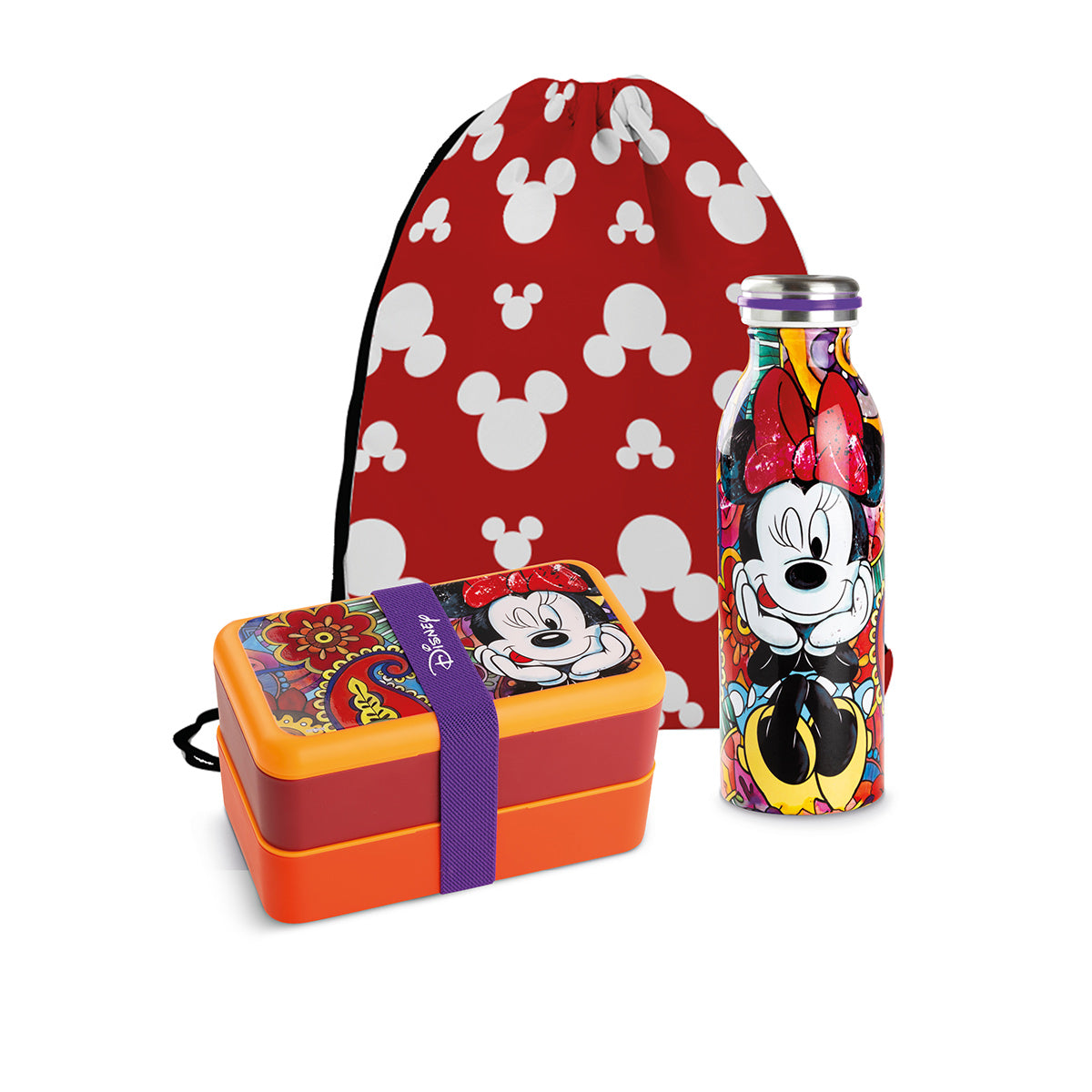 Set Lunch Box con Bottiglia Termica Minnie Forever & Ever + sacca