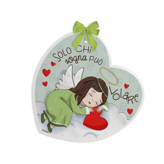 Targa Cuore Angelo Verde 17X17