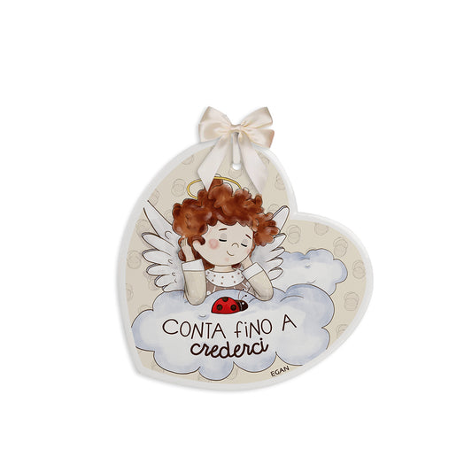 Targa Cuore Angelo Bianco 14X14