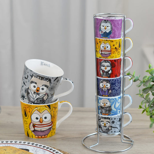 Set 6 Tazzine Caffè impilabili The Addams Family con Metalrack

