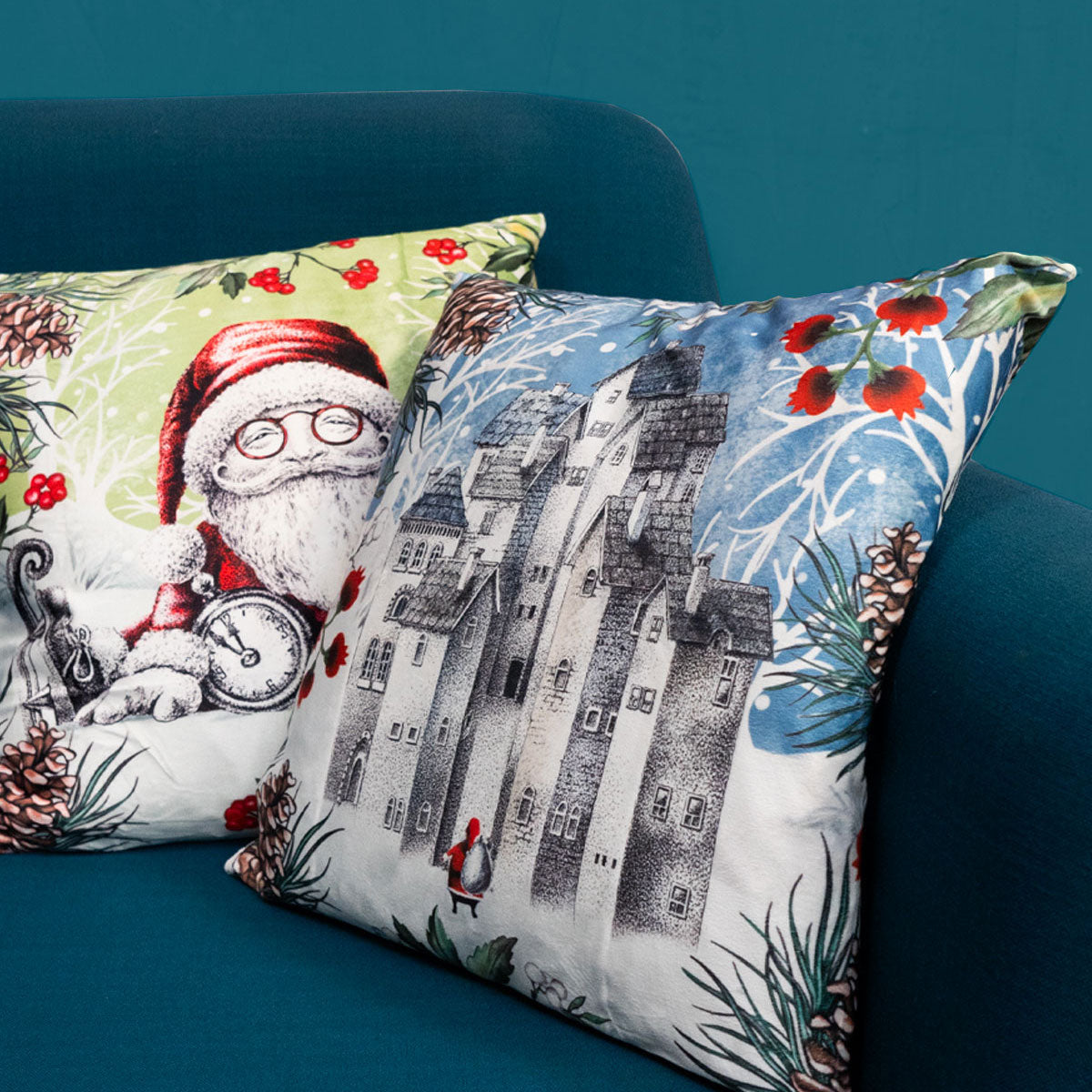 Set aus 2 Weihnachtskissen Landschaft 40x40