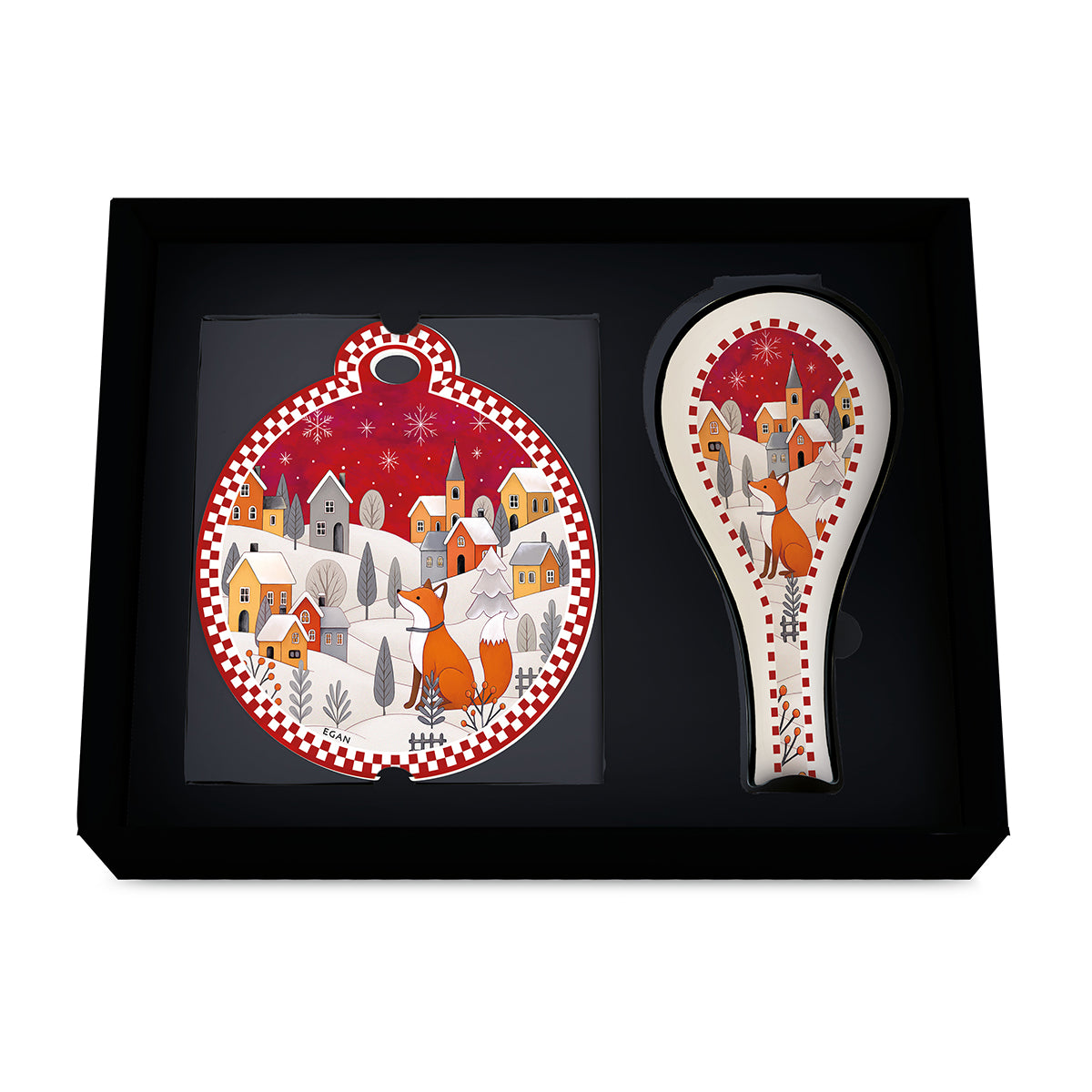 Set Sottopentola e Poggiamestolo volpe rosso Natale