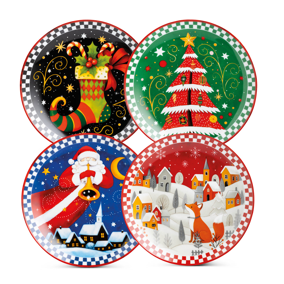 Set 4 piatti dessert assort. Natale d.19 tin box