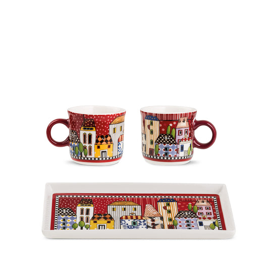 Set 2 Mini Mug + Vassoio Paese Mio Rosso
