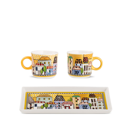 Set 2 Mini Mug + Vassoio Paese Mio Giallo