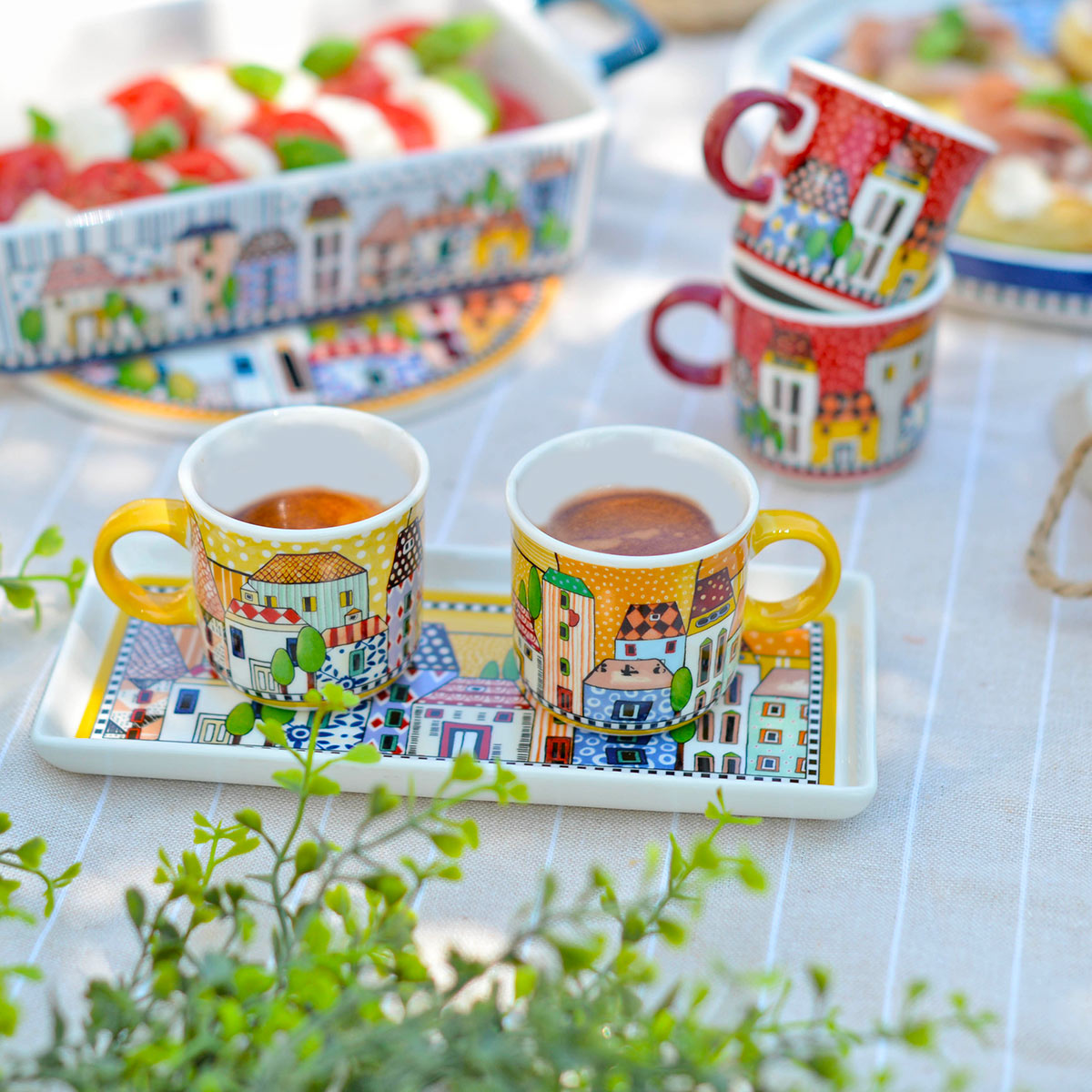 Set 2 Mini Mug + Vassoio Paese Mio Giallo