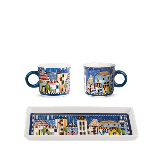 Set 2 Mini Mug + Vassoio Paese Mio Blu