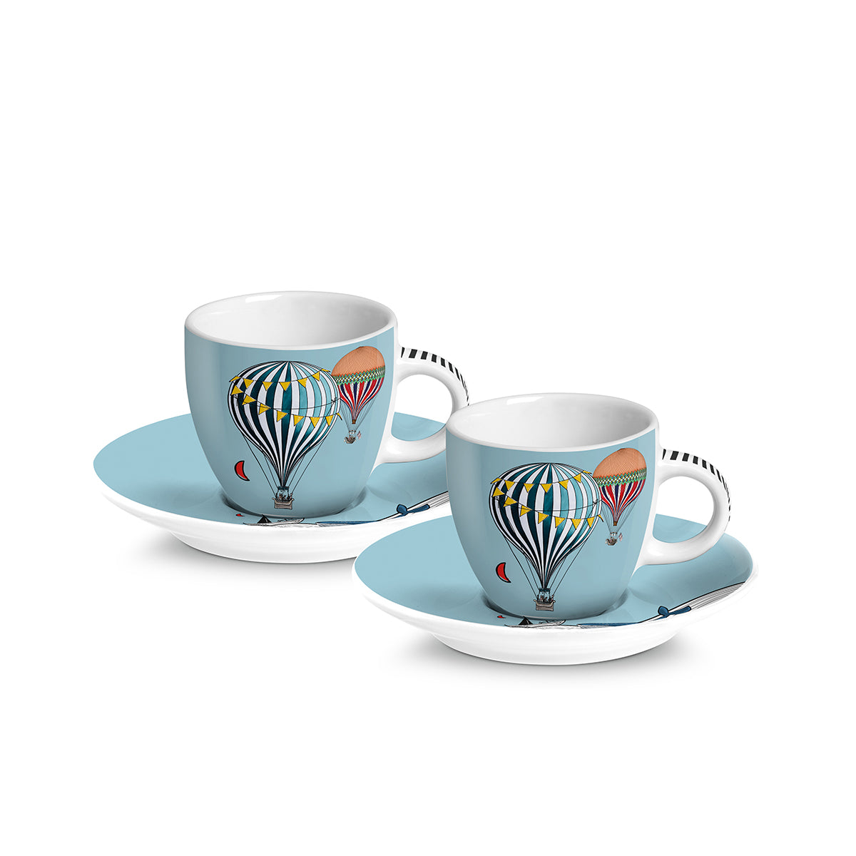 Set 2 Tazze Caffè C/Piattino Giramondo Celeste Ml 80