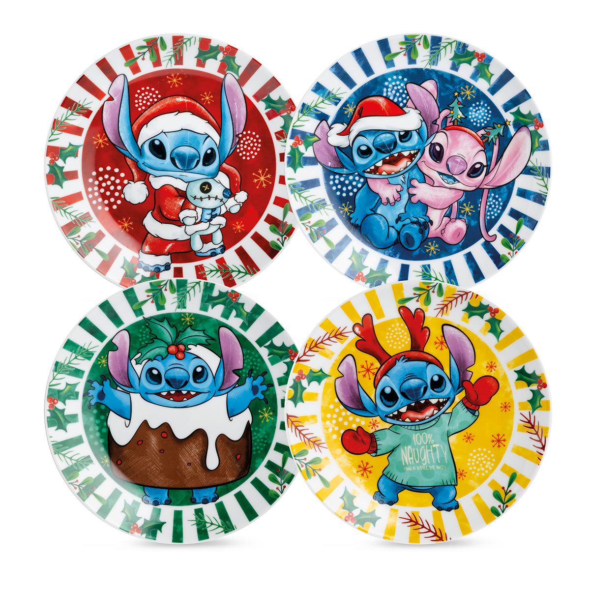 Set 4 piatti dessert assort. Stitch Natale d19