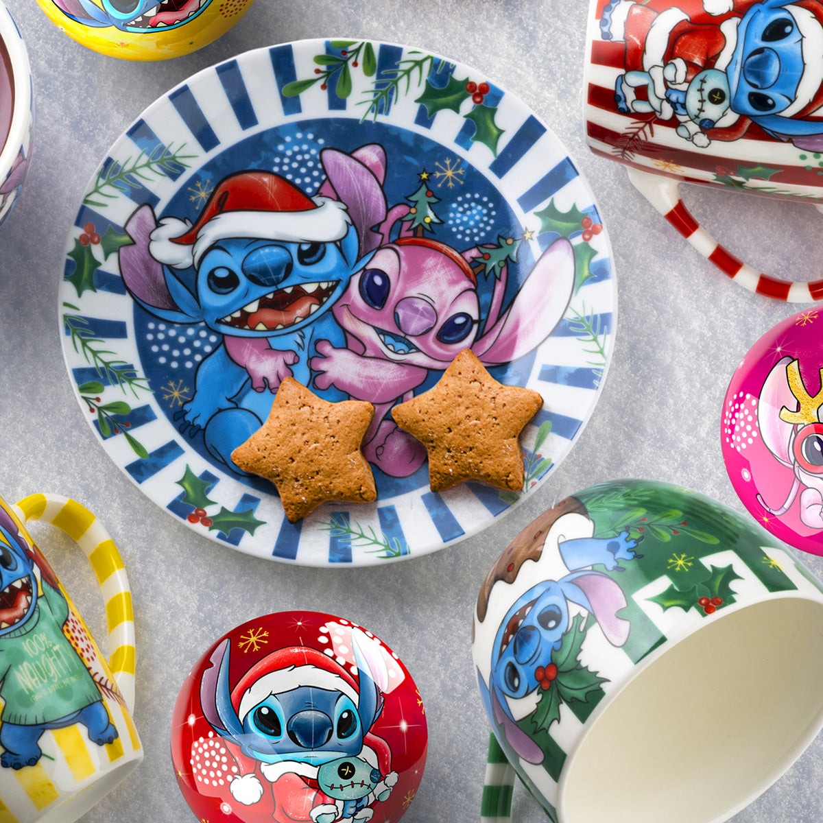 Set 4 piatti dessert assort. Stitch Natale d19