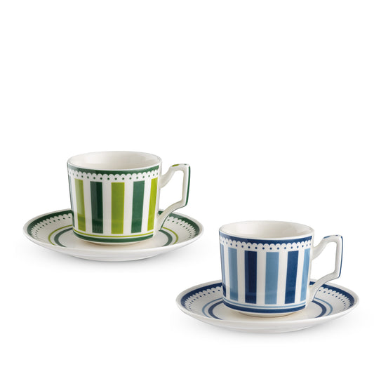 Set 2 Tazze Caffe' C/Piattino Blu E Verde Notting Hill Ml 1
