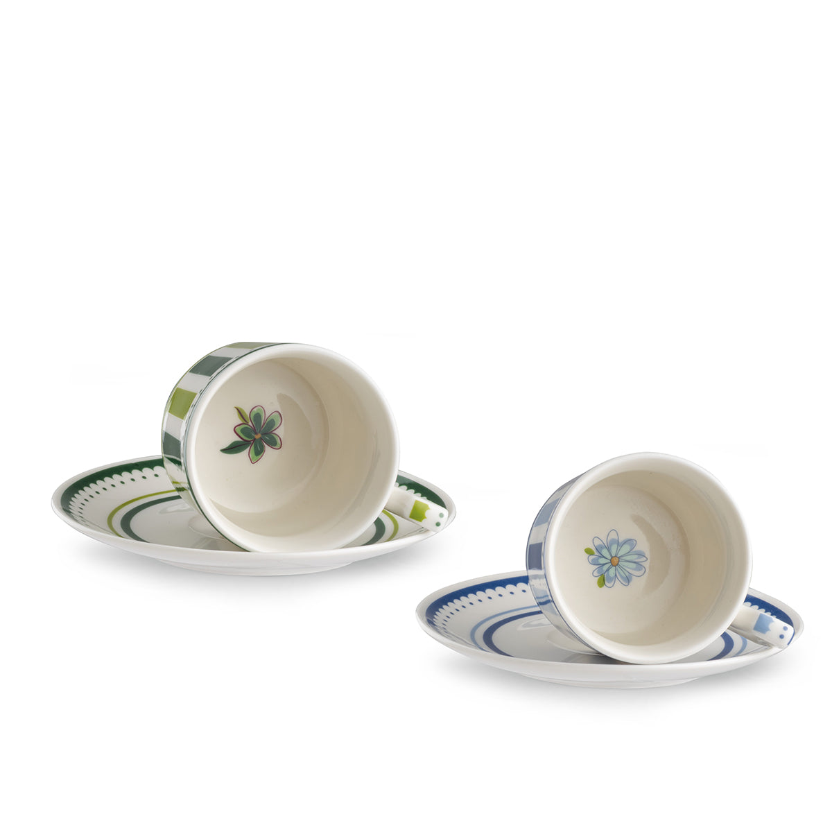 Set 2 Tazze Caffe' C/Piattino Blu E Verde Notting Hill Ml 100