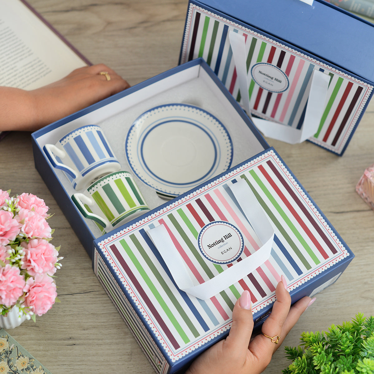 Set 2 Tazze Caffe' C/Piattino Blu E Verde Notting Hill Ml 100