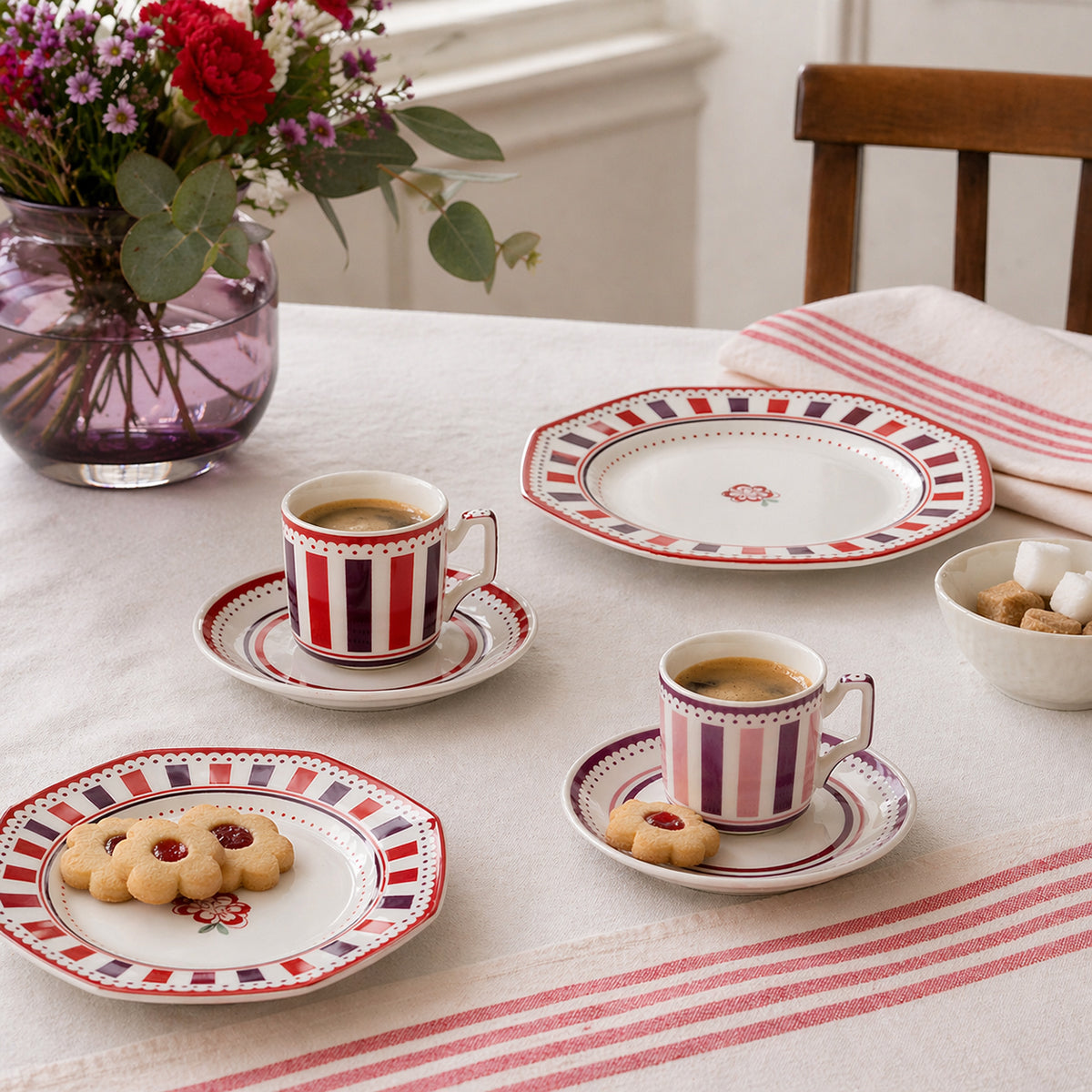 Set 2 Tazze Caffe' C/Piattino Rosa E Bordeaux Notting Hill Ml 100