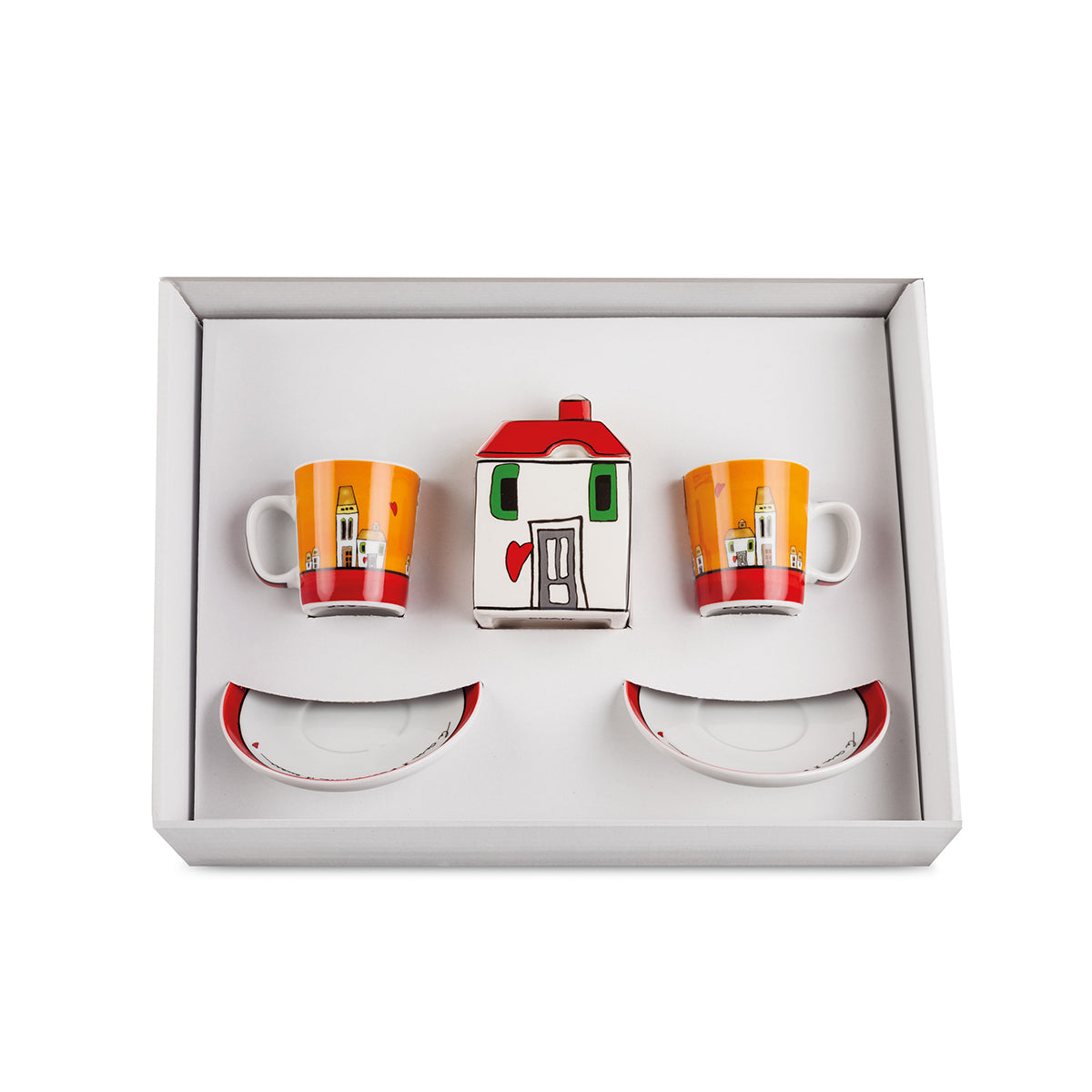 Set 2 Tazze Caffè - Zuccheriera Le Casette Rossa