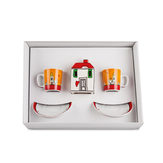 Set 2 Tazze Caffè - Zuccheriera Le Casette Rossa