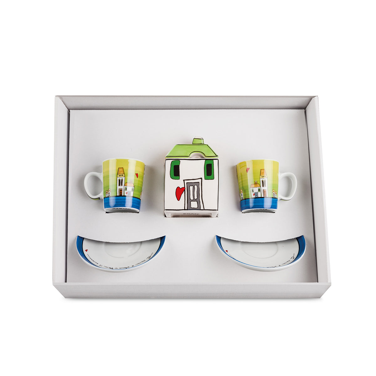 Set 2 Tazze Caffè - Zuccheriera Le Casette Blu