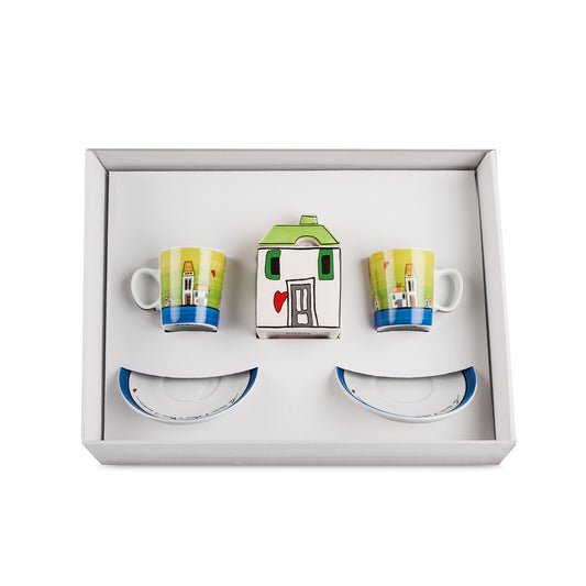 Set 2 Tazze Caffè - Zuccheriera Le Casette Blu