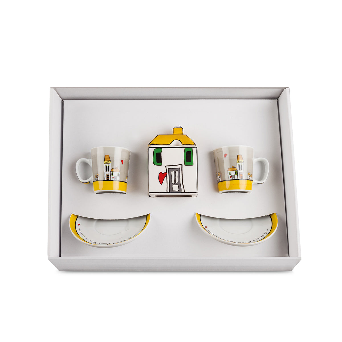 Set 2 Tazze Caffè - Zuccheriera Le Casette Gialla