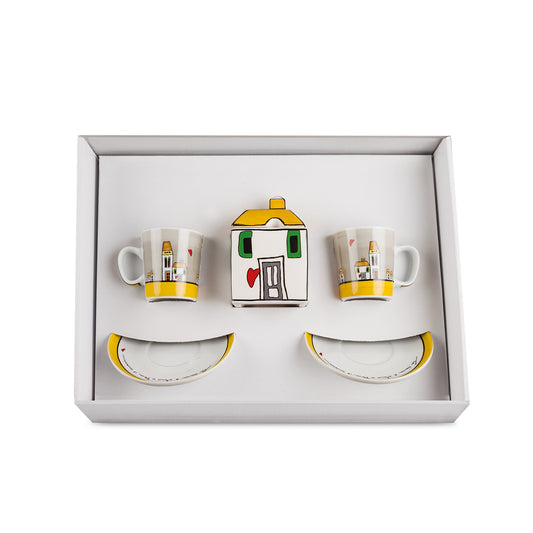Set 2 Tazze Caffè - Zuccheriera Le Casette Gialla