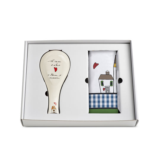 Set Canovaccio + Poggiamestolo Le Casette Verde