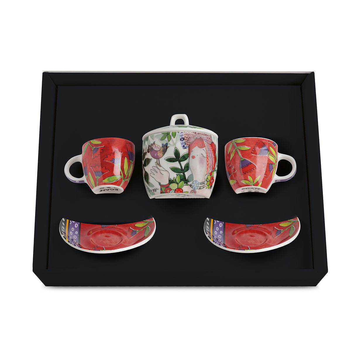 Set 2 tazze caffè + Zuccheriera Le Pupazze Rosso