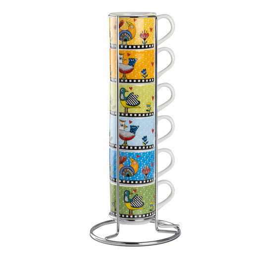Set 6 tazzine caffè impilabili Cocoricò + Metalrack