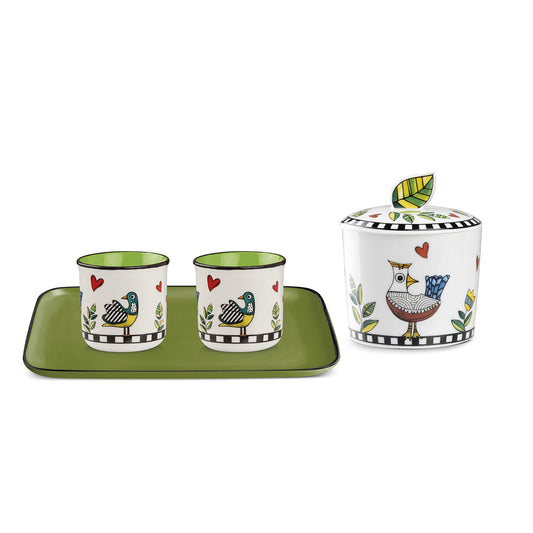 Set Cocoricò Verde Vassoio + 2 bicchierini + Zuccheriera