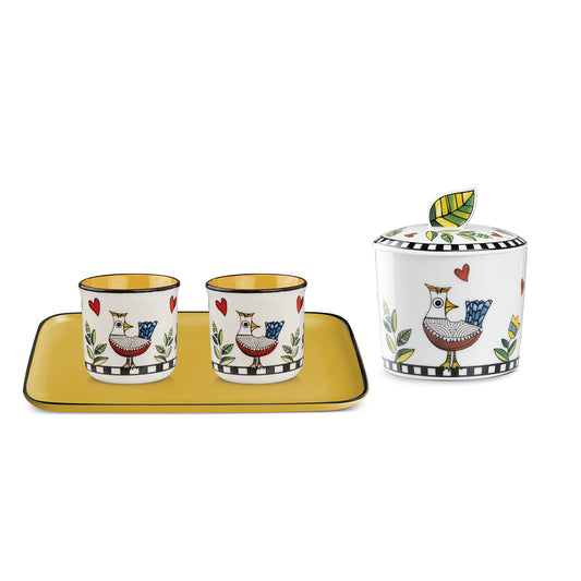 Set Cocoricò Giallo Vassoio + 2 bicchierini + Zuccheriera