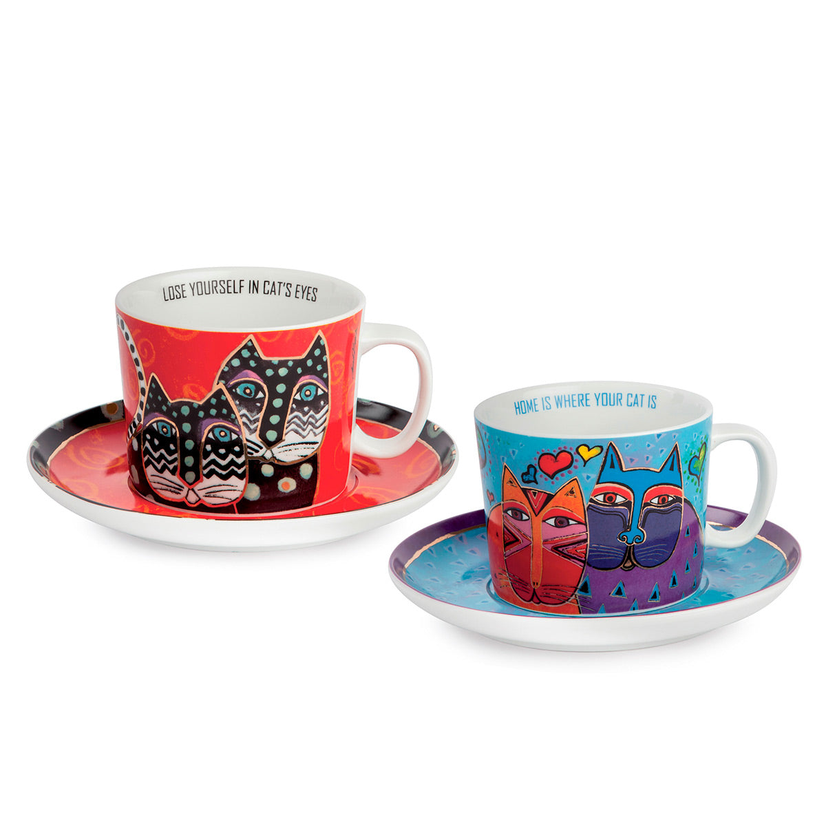 Set 2 Cappuccino-Tassen L.Burch hellblau/rot
