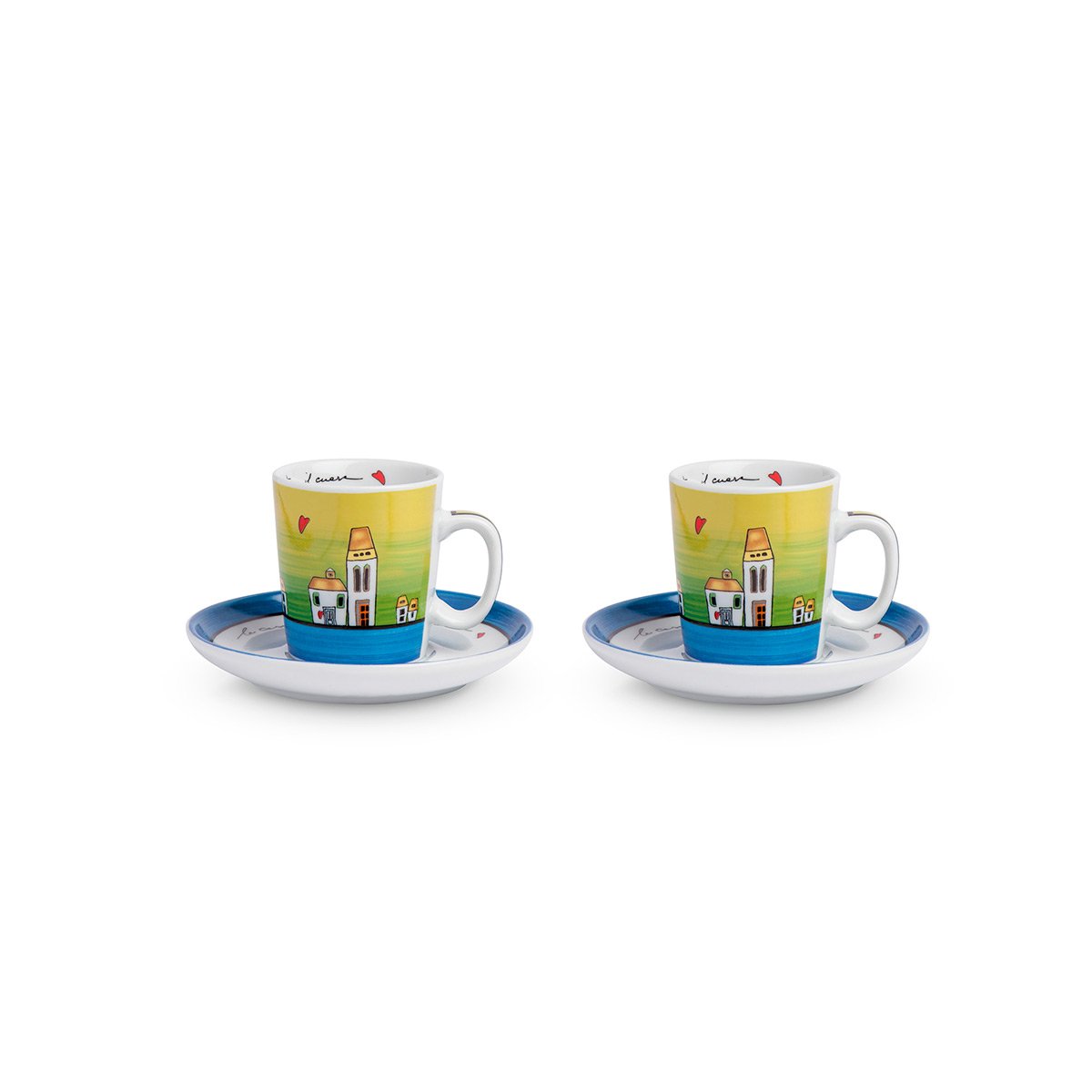 Set Tazze Colazione con piattini Le Casette Blu