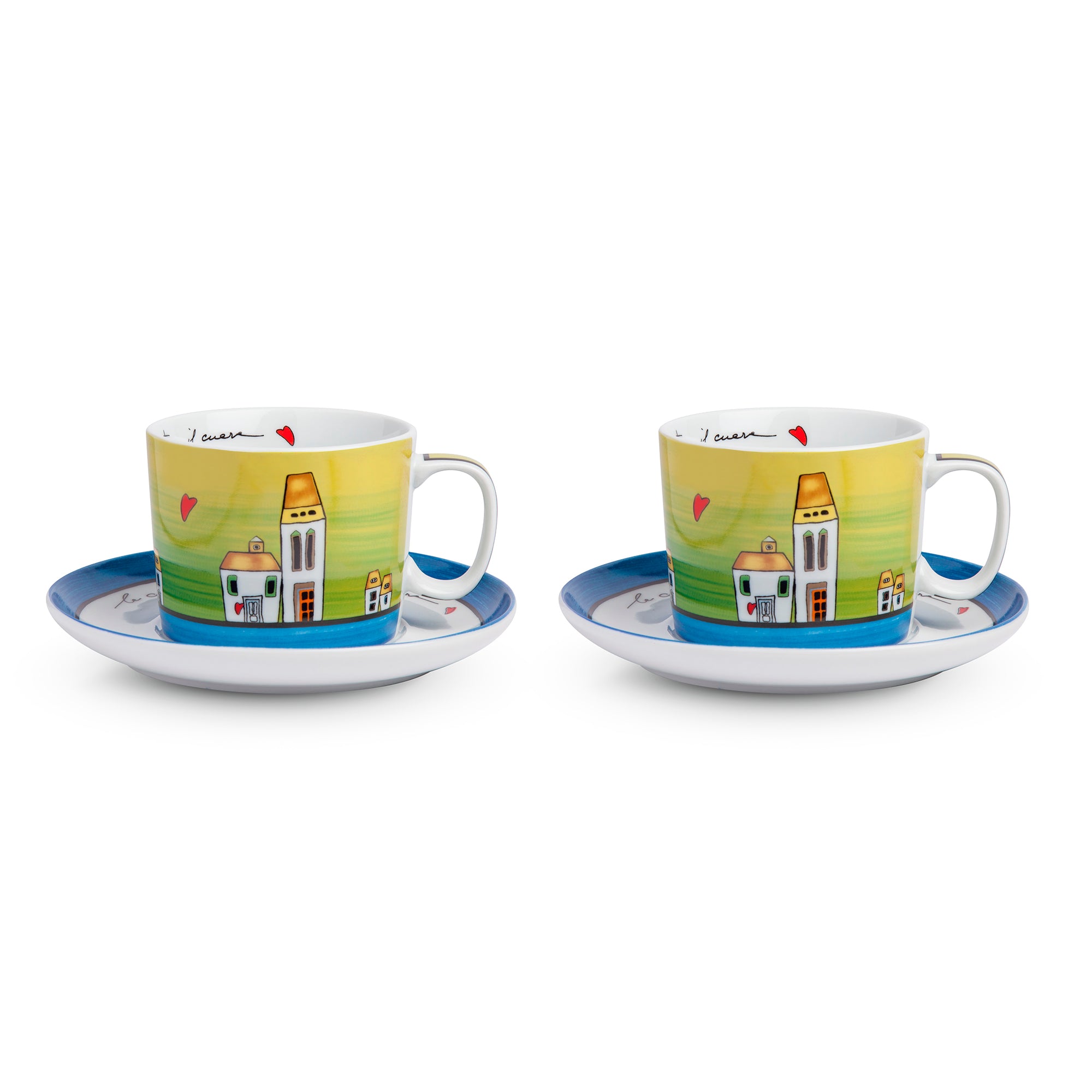 Set Tazze Colazione con piattini Le Casette Blu