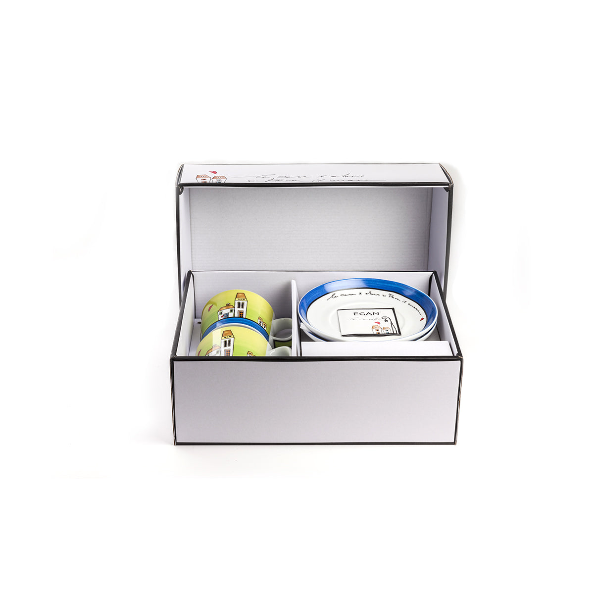 Set Tazze Colazione con piattini Le Casette Blu