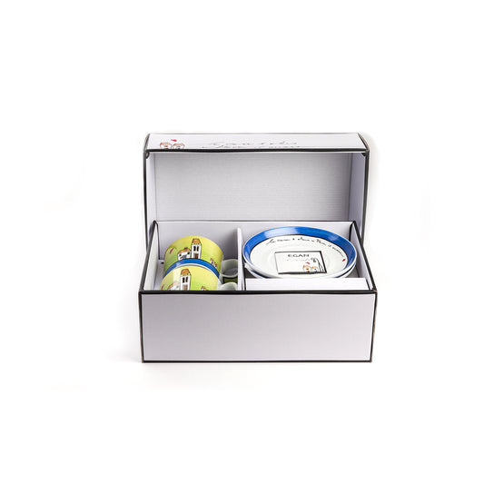 Set Tazze Colazione con piattini Le Casette Blu
