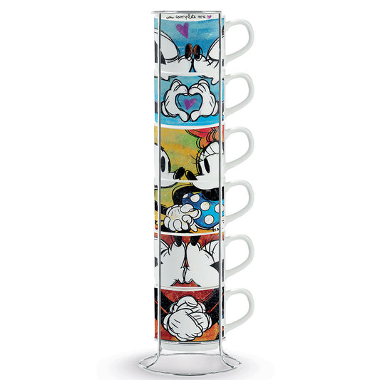 Set 6 Tazze Caffè Impilabili Mickey Mouse con Metal Rack