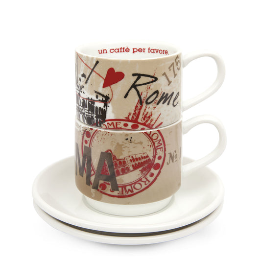 Set 2 Tazze Caffè Impilabili Rome con Metal Rack