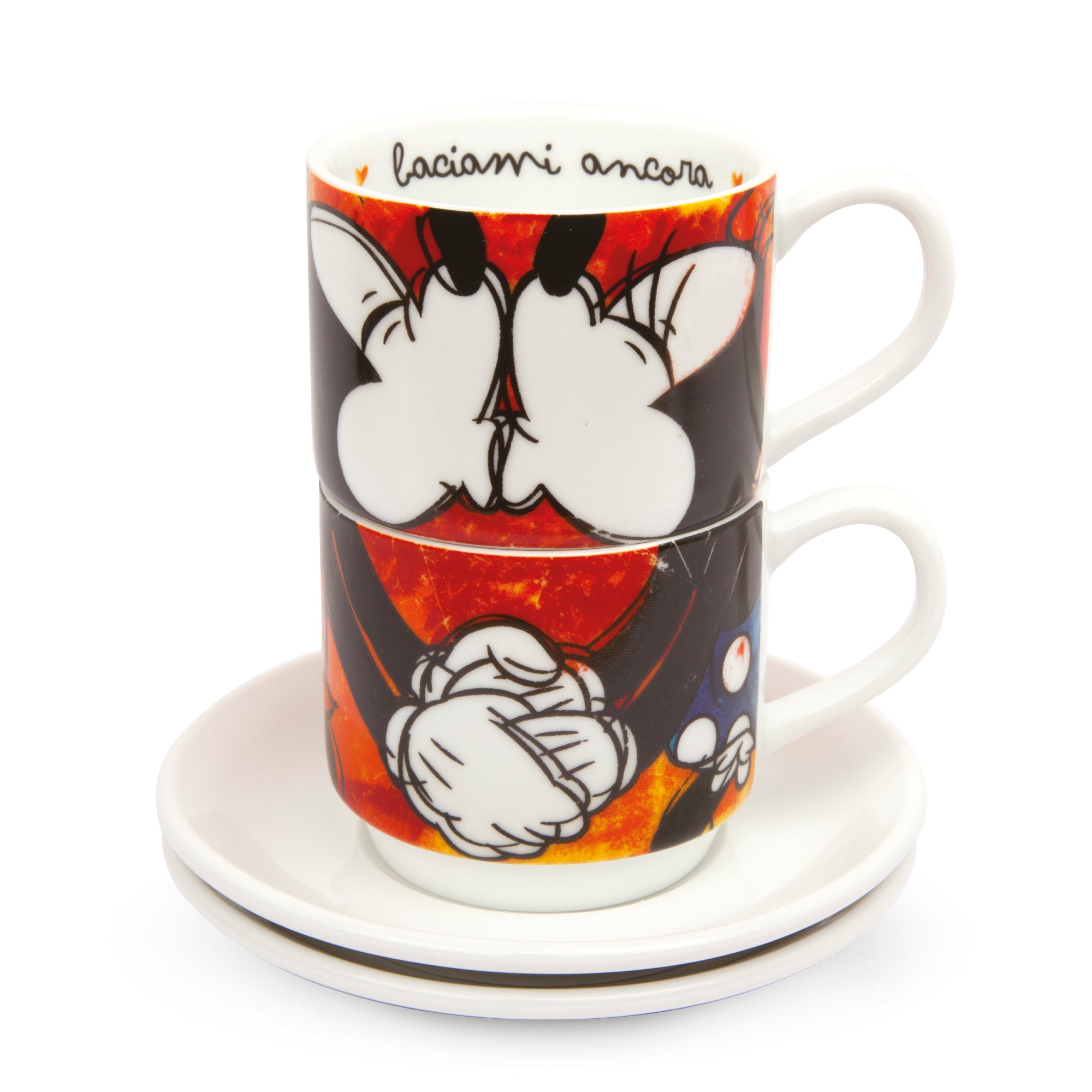 Set 2 Stackable Espresso Cups/Sugar Bowl/Placemat Red Mickey Mouse