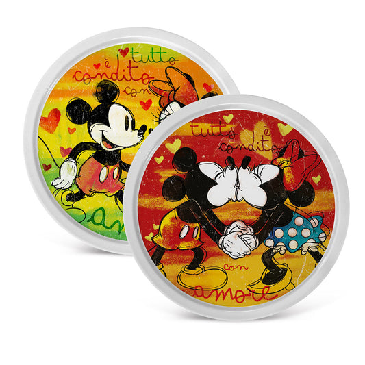 Set 2 Piatti Pizza Verde e Rosso Mickey e Minnie