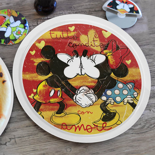 Set 2 Piatti Pizza Verde e Rosso Mickey e Minnie