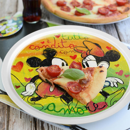 Set 2 Piatti Pizza Verde e Rosso Mickey e Minnie