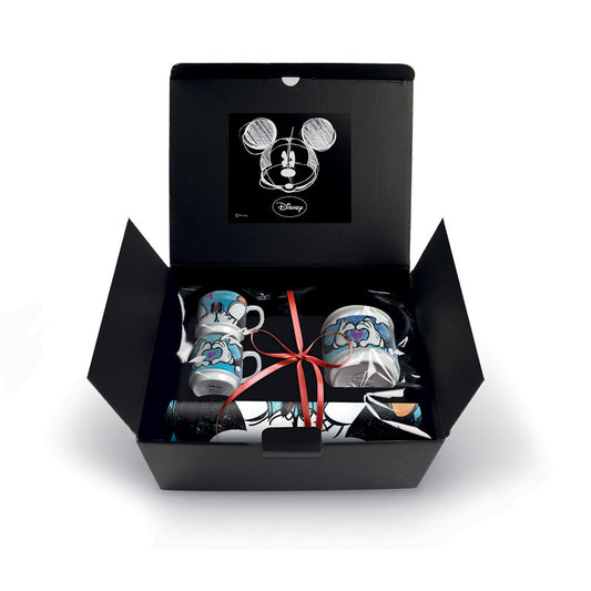 Set 2 Tazze Caffè Impilabili Mickey con Zuccheriera e Tovaglietta 