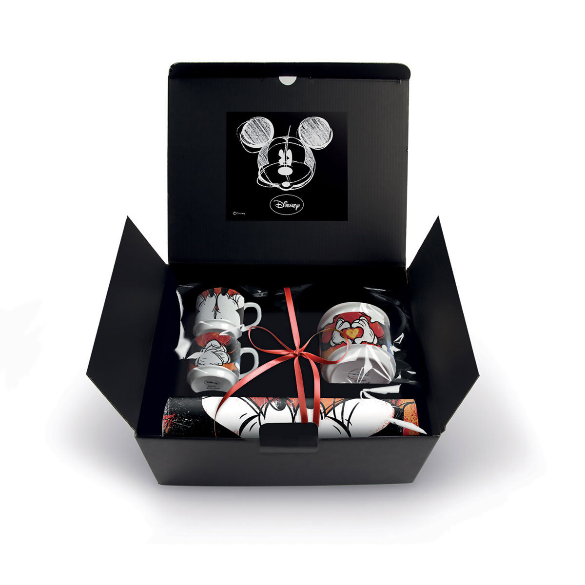 Set 2 Tazze Caffè Impilabili Mickey con Zuccheriera e Tovaglietta 